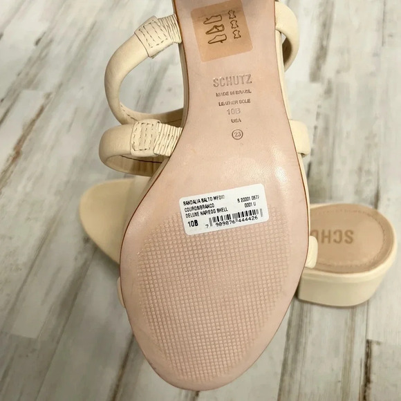 SCHUTZ Olly Mid Block Heel Sandal Nappa Leather 3 Strap In Eggshell Size 10 - Picture 10 of 11